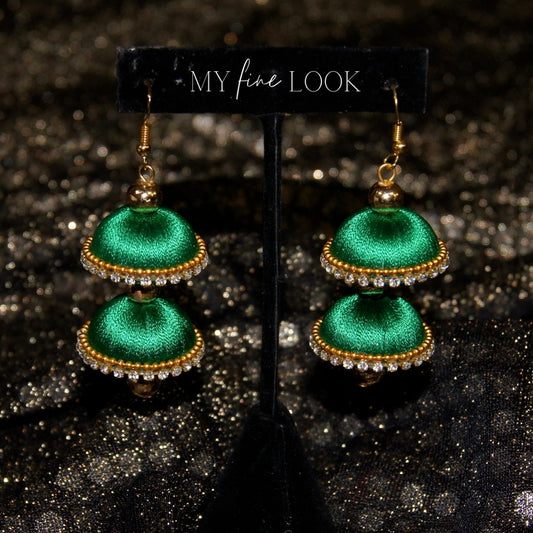 Green Thread Double Jhumka Earrings