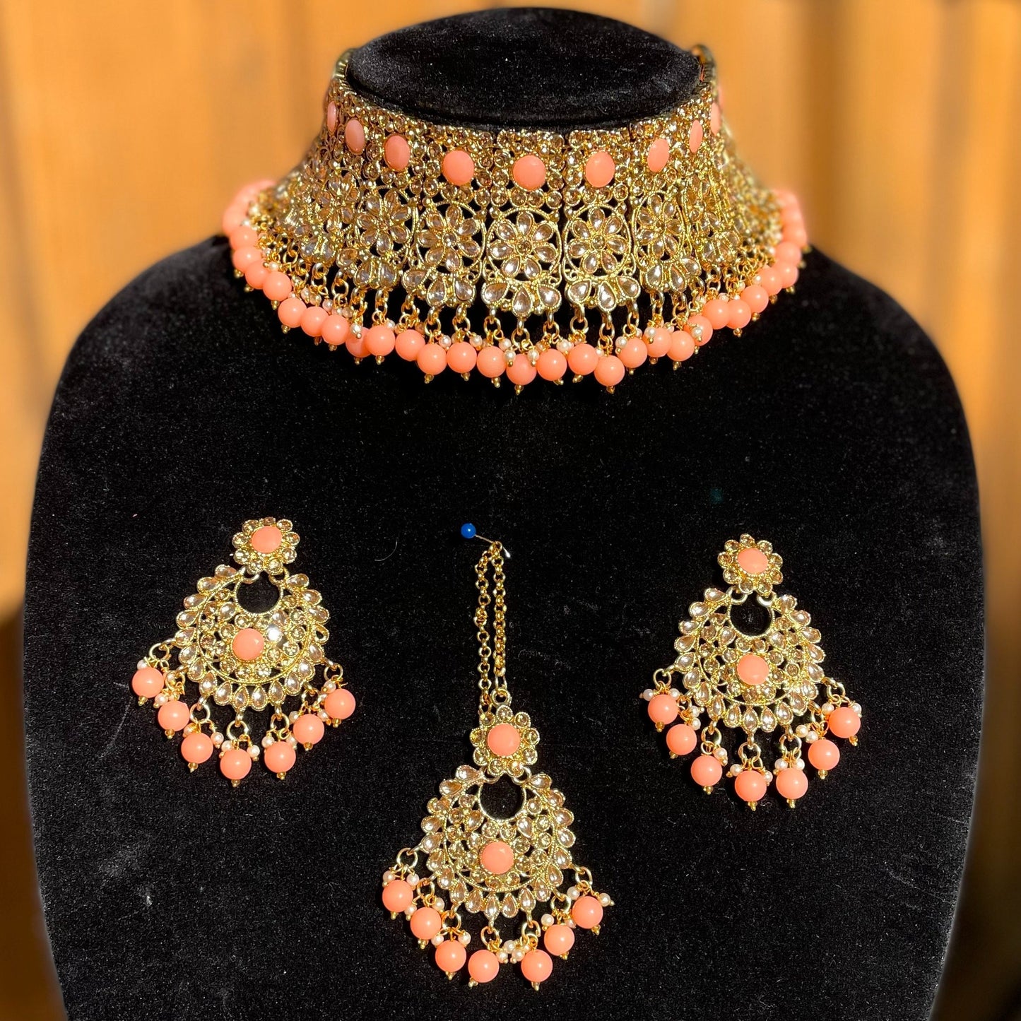 Peach Kundan Choker Set