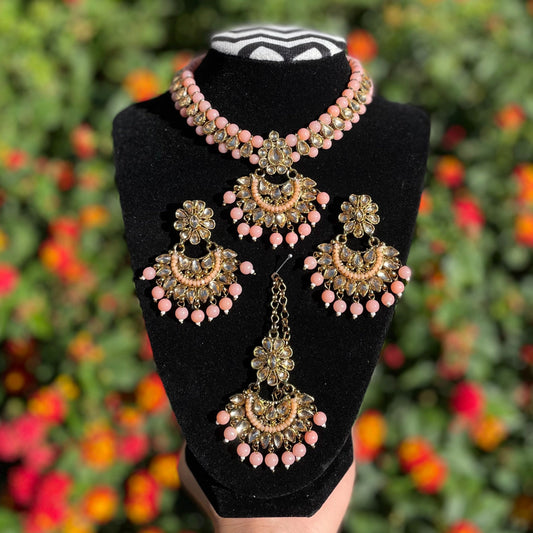 Peach Kundan Necklace Set