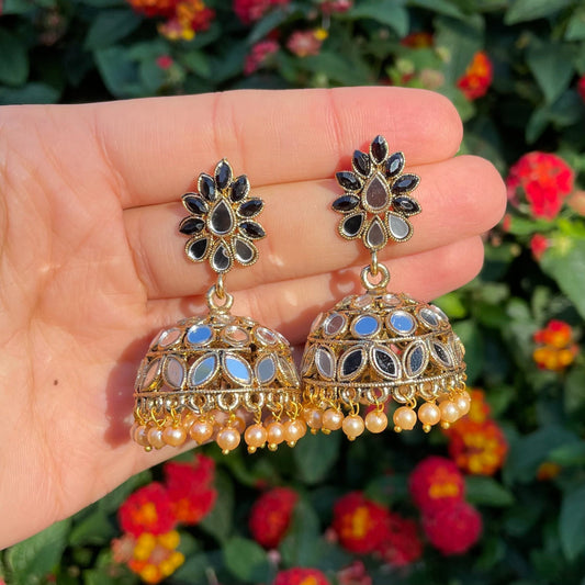 Gold Pearls Jhumka Earrings