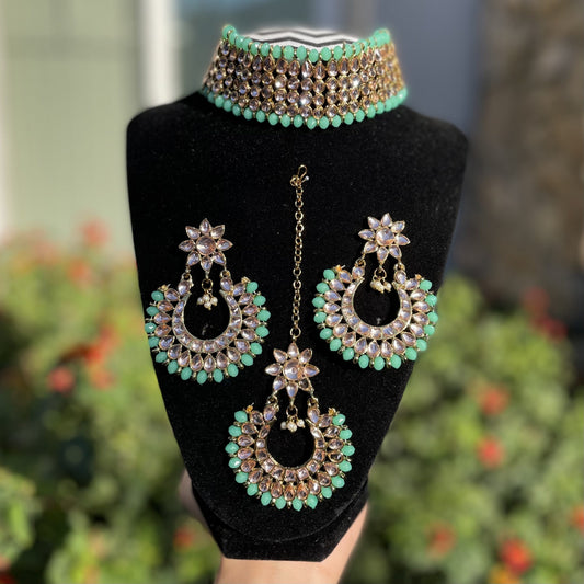 Aqua Green Kundan Choker Set