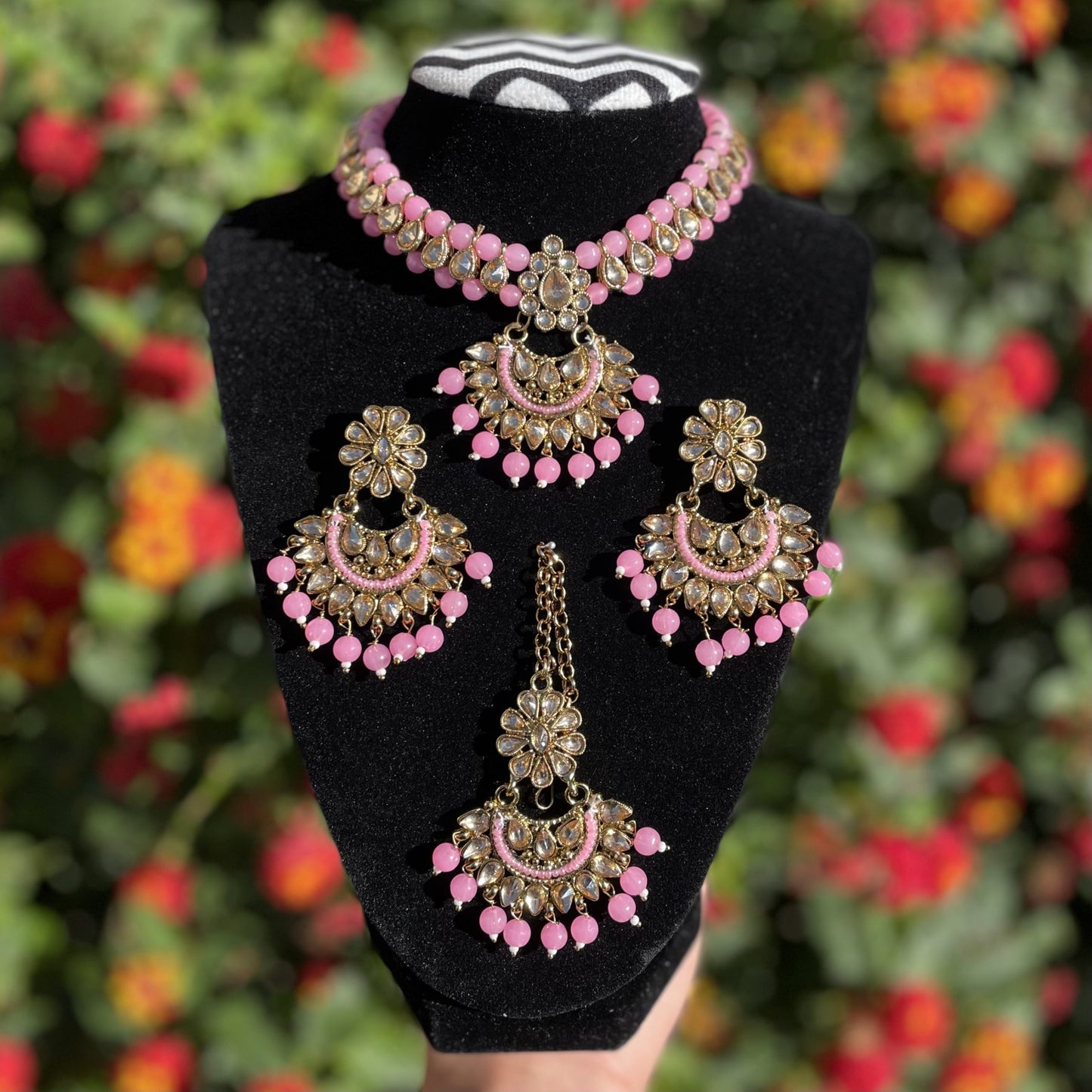 Pink Kundan Necklace Set