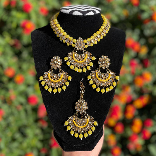 Yellow Kundan Necklace Set