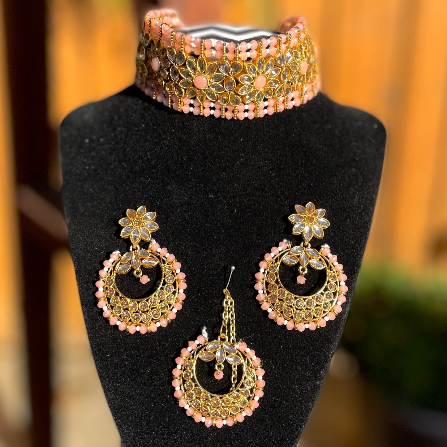 Peach Kundan Choker Set