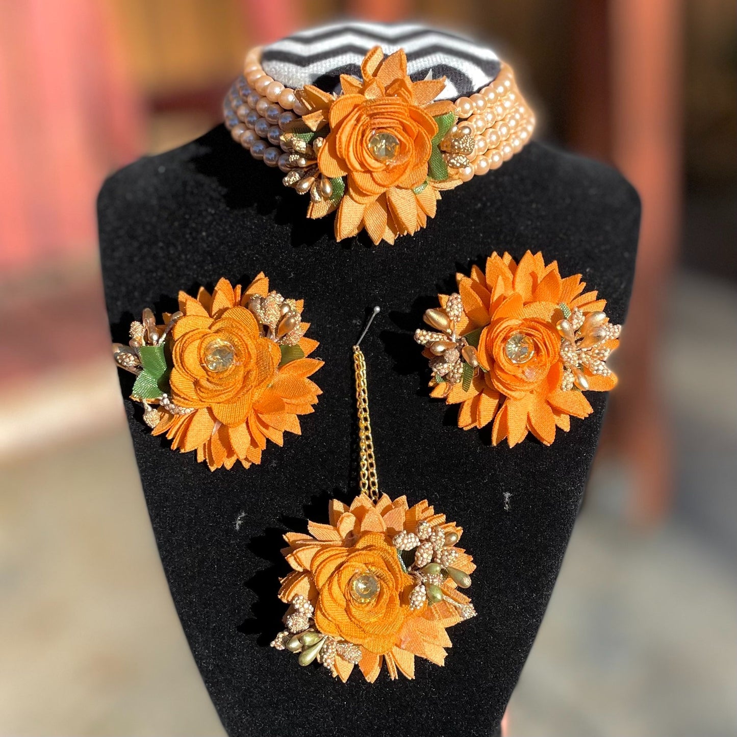 Orange Floral Choker Set