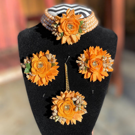 Orange Floral Choker Set