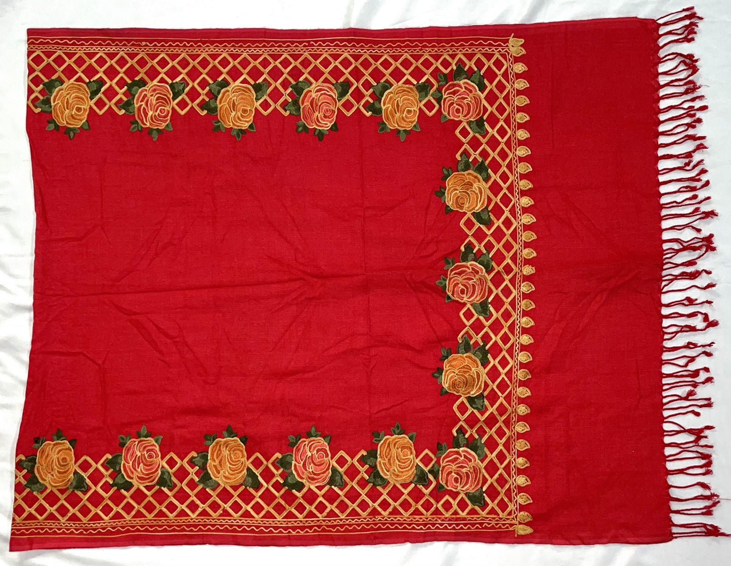 Unisex Red Roses Wool Shawl