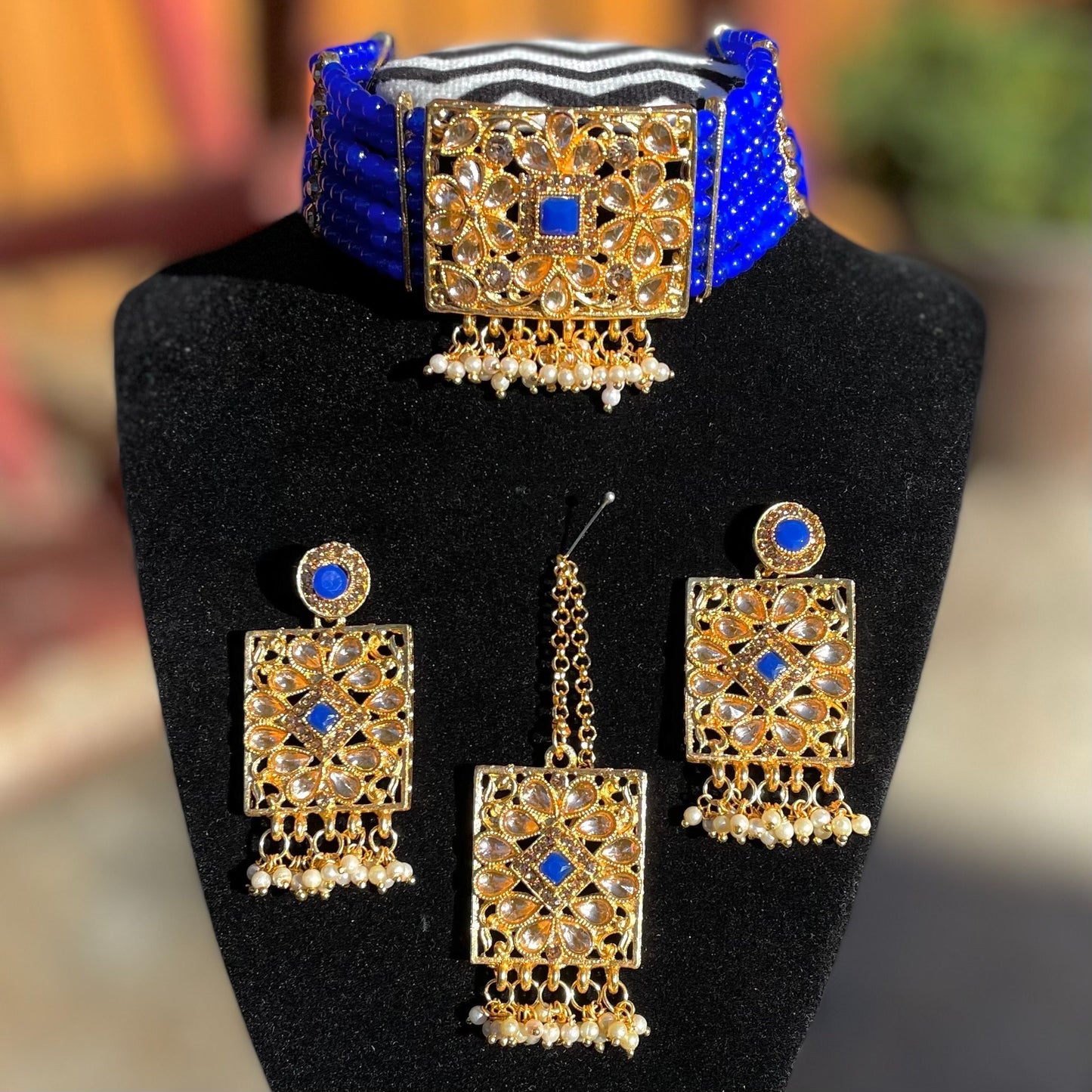 Blue Kundan Choker Set