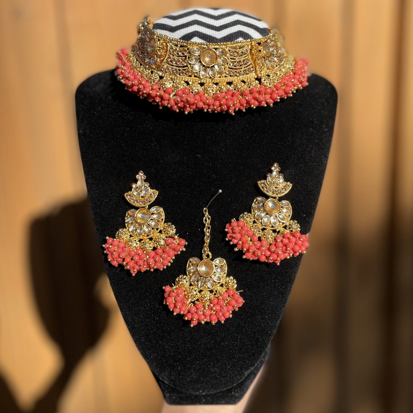 Peach Earrings with Tikka/Passa