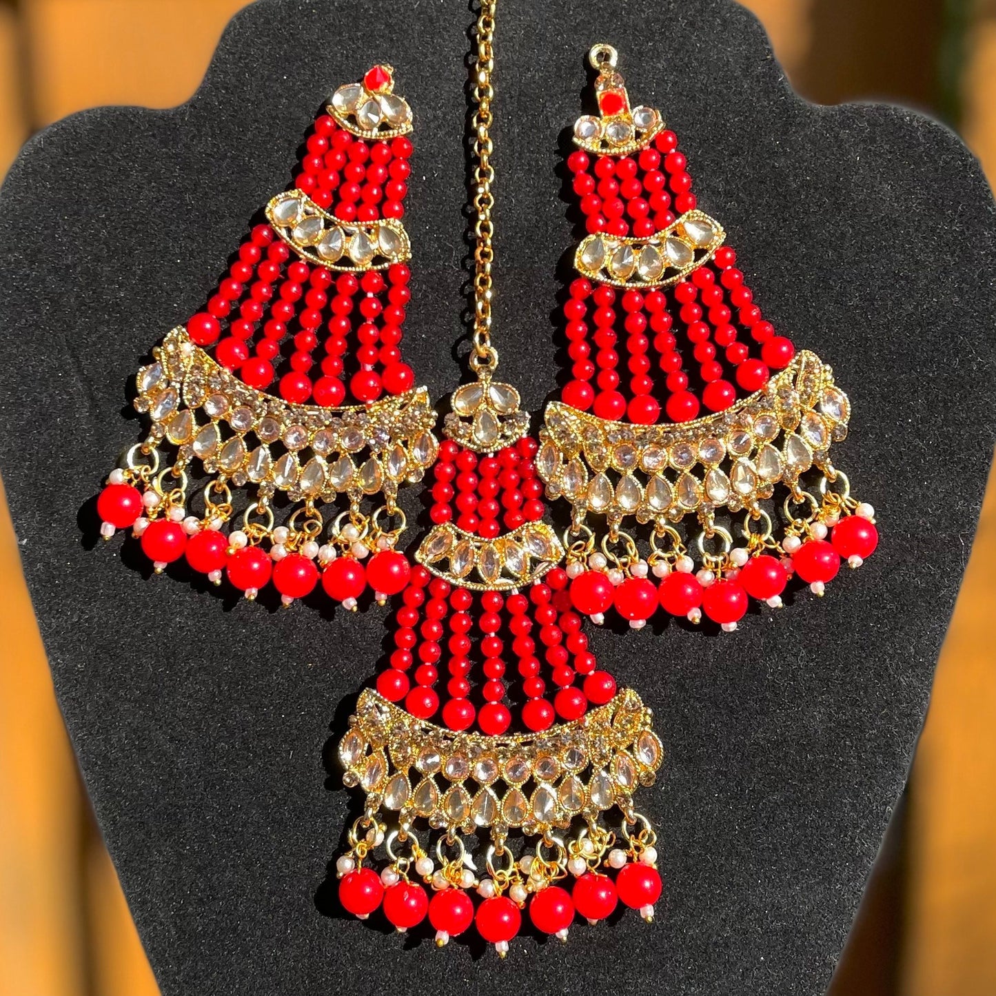 Red Earrings with Tikka/Passa