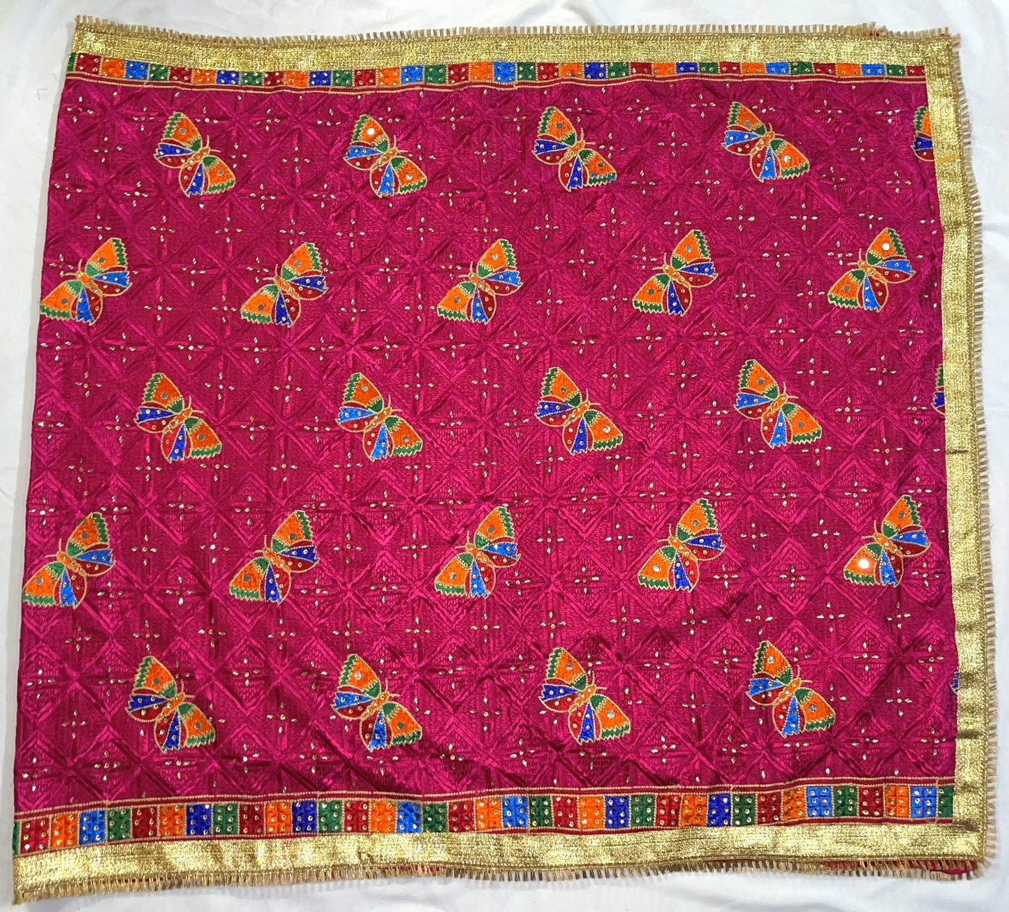 Pink Mirror Butterfly Phulkari