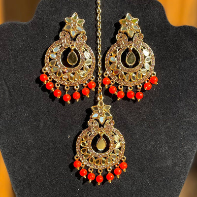 Orange Earrings with Tikka