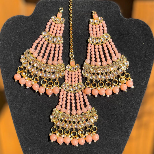 Peach Earrings with Tikka/Passa