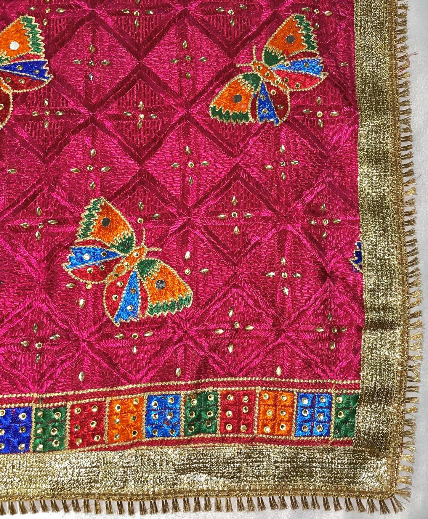 Pink Mirror Butterfly Phulkari