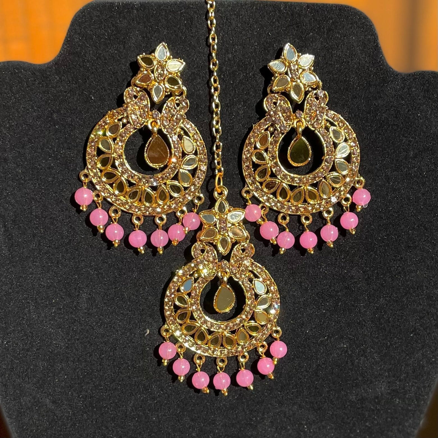 Pink Earrings with Tikka