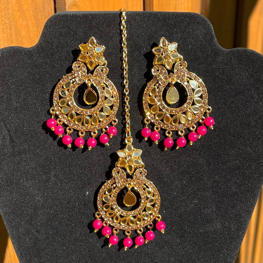 Magenta Pink Earrings with Tikka