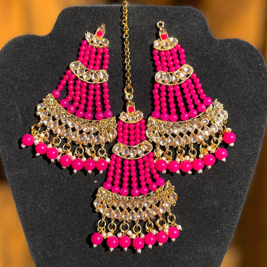 Pink Earrings with Tikka/Passa