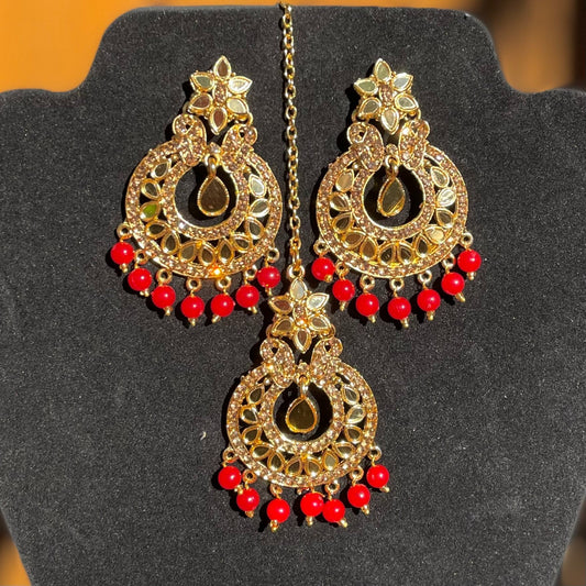 Red Earrings with Tikka