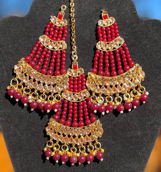 Maroon Earrings with Tikka/Passa