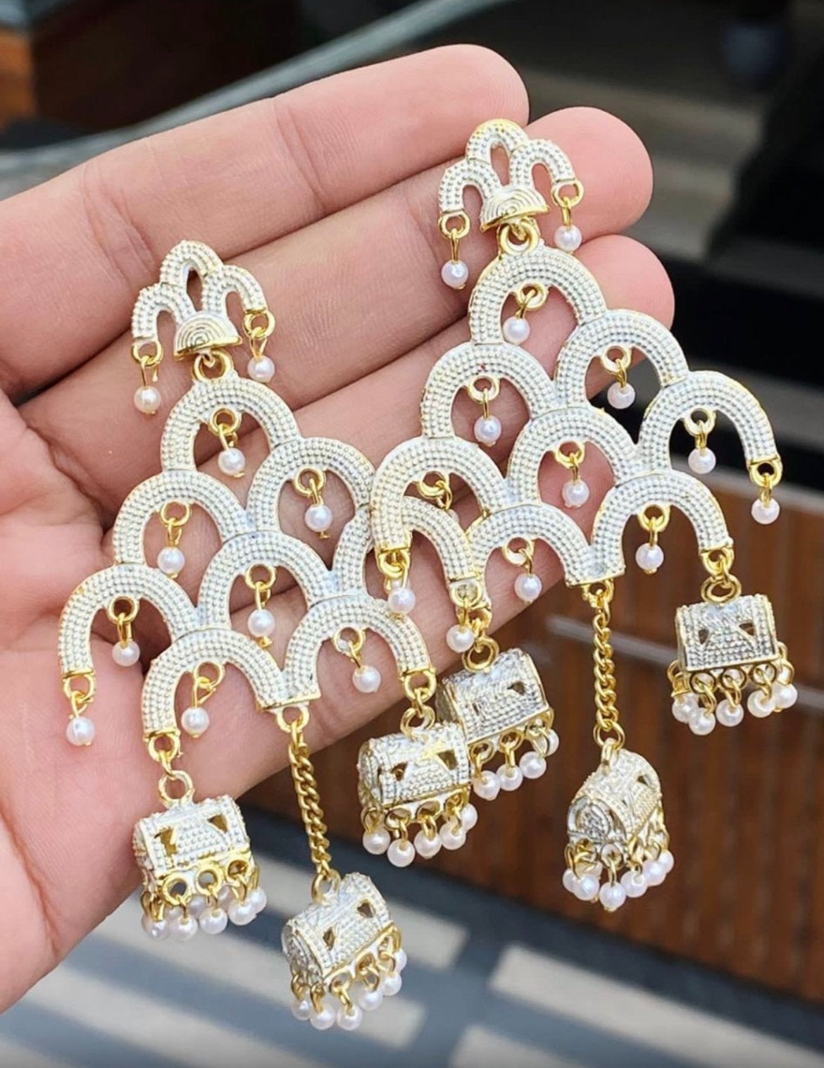 White Jhumki Earrings