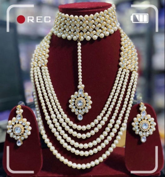 White Choker with Ranihaar Set
