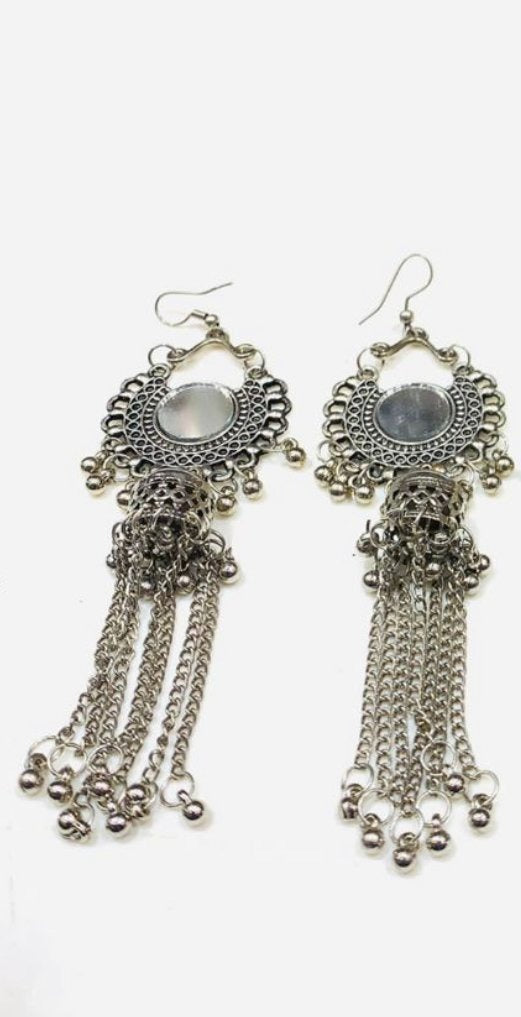 Oxidized Mirror Jhumki Earrings