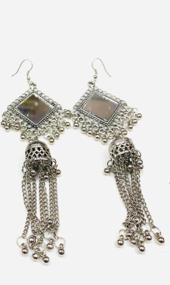 Oxidized Mirror Jhumki Earrings