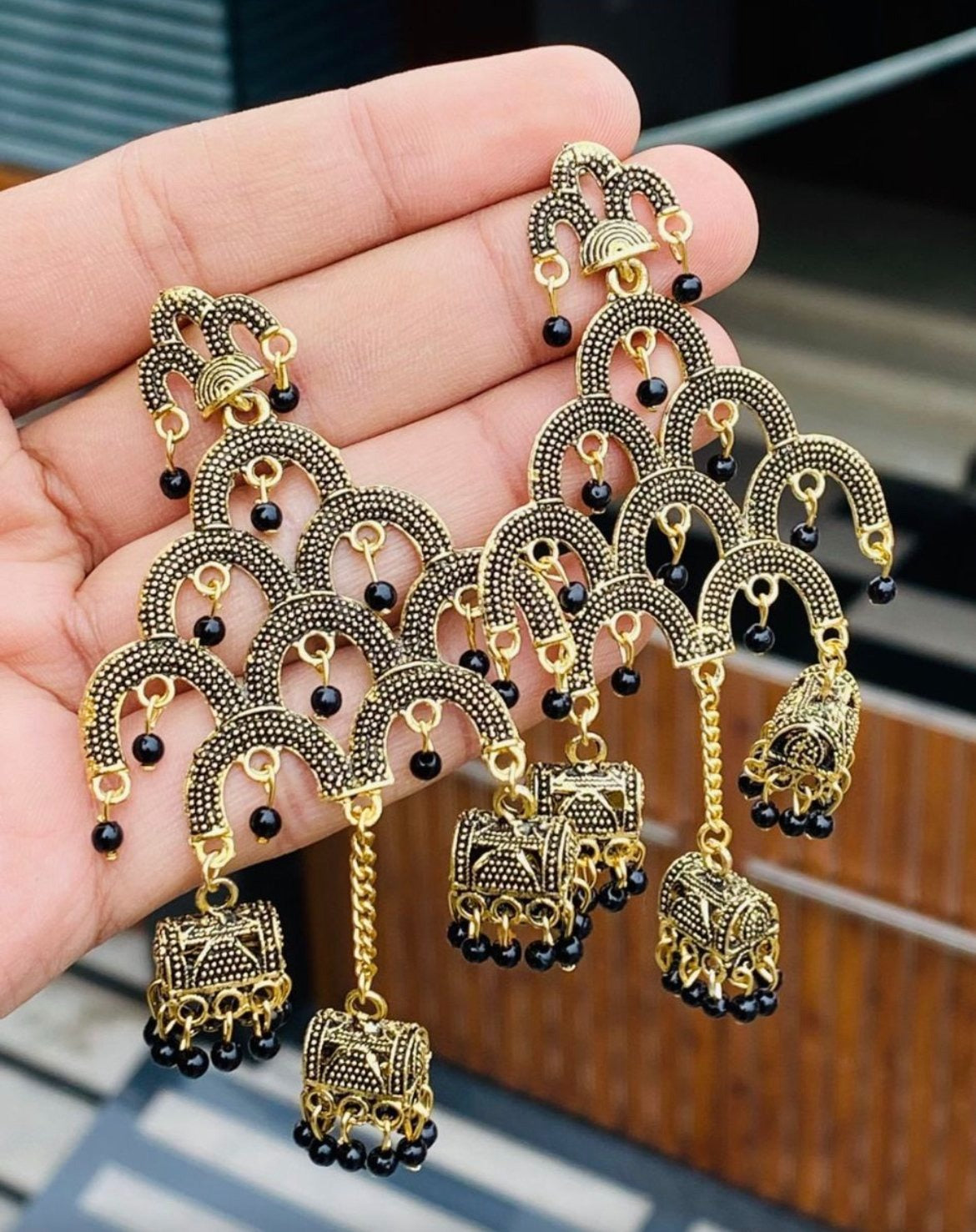 Black Jhumki Earrings