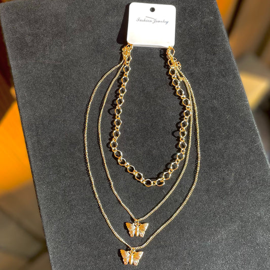 Gold Butterfly Necklace Set
