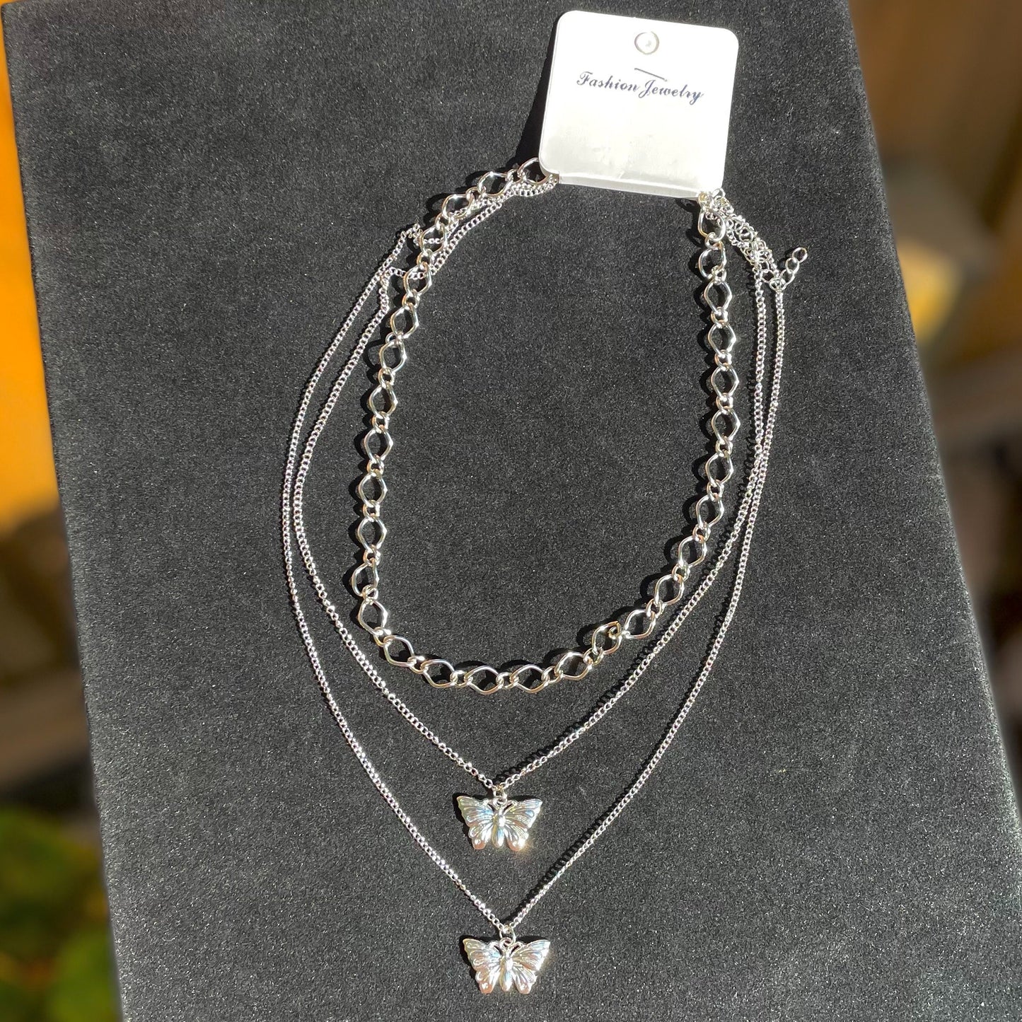 Silver Butterfly Necklace Set