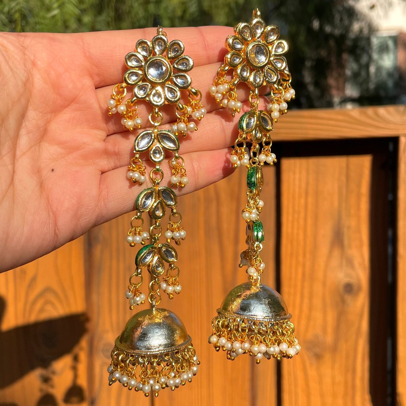 Long Kundan Handmade Jhumka Earrings