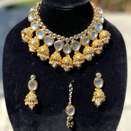 Black Jhumki Kundan Necklace Set