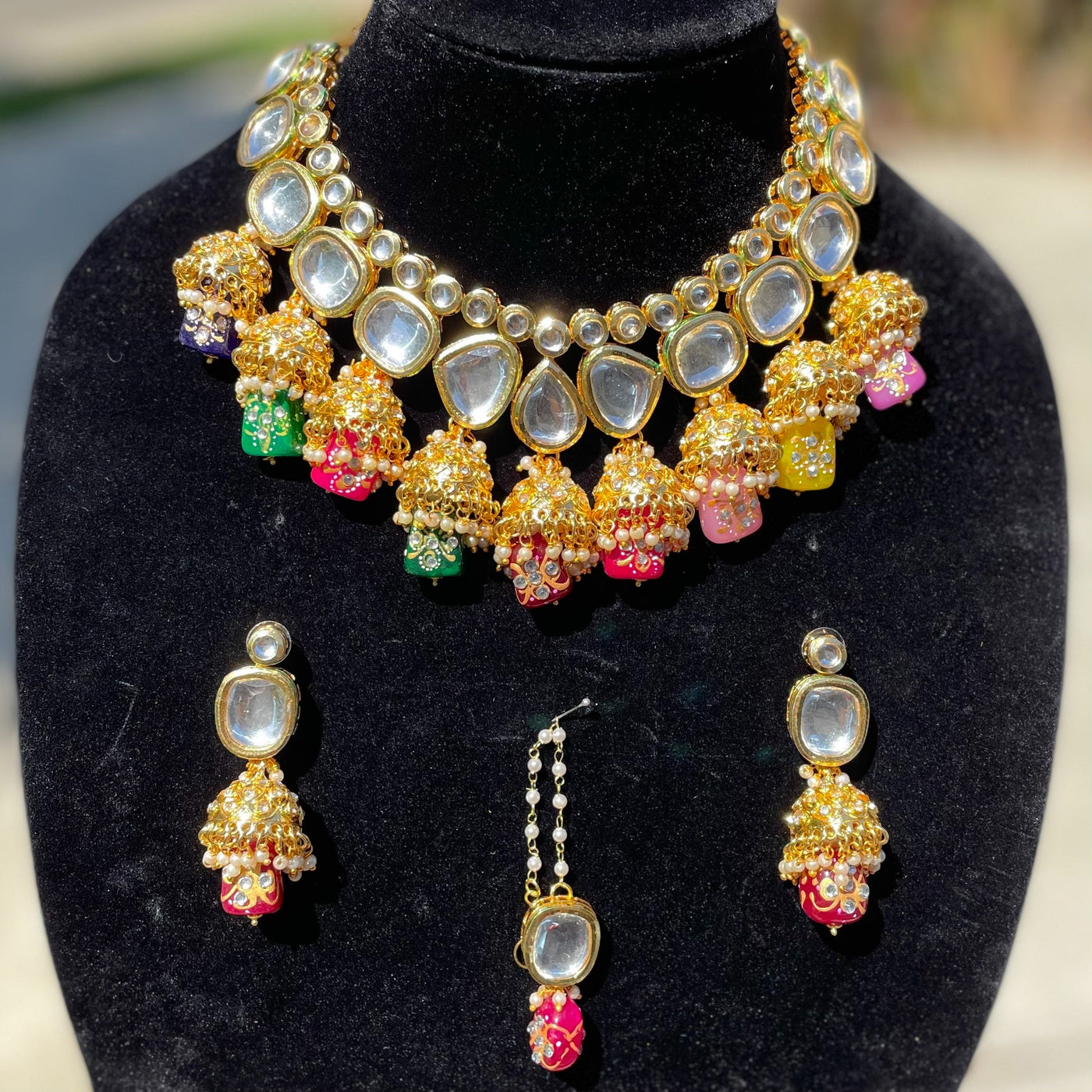 Multicolor Jhumki Kundan Necklace Set