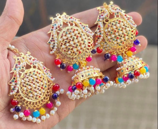 Multicolor Jhumki Earring and Tikka Set