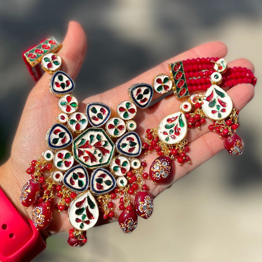 Red Kundan Long Ranihaar Set