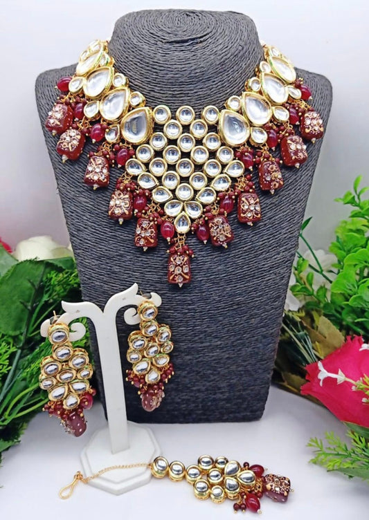 Red/Maroon Kundan Necklace Set