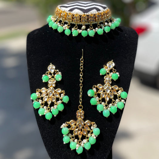 Mint Kundan Necklace Set
