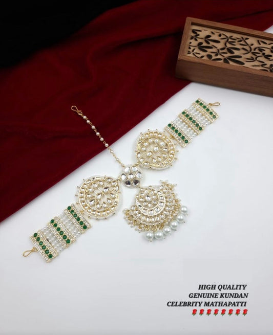 White Green Kundan Mathapathi/Sheeshphool