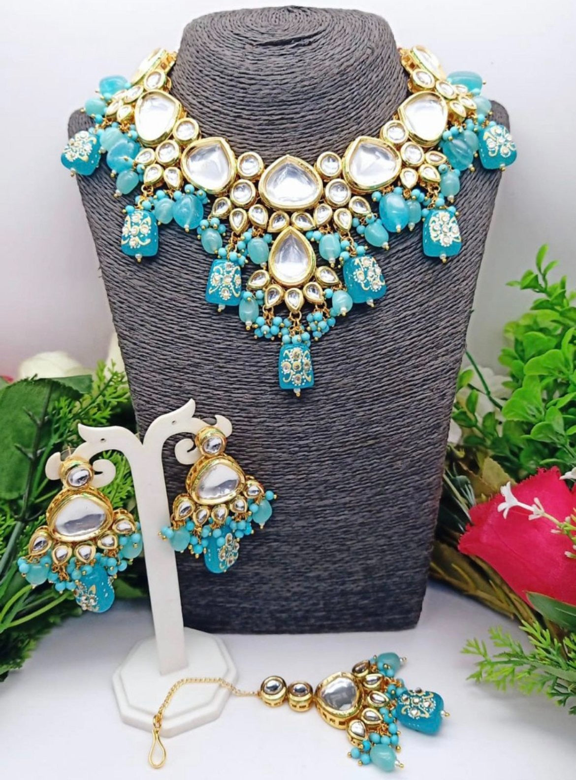 Fehrozy Blue Kundan Necklace Set