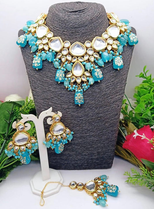 Fehrozy Blue Kundan Necklace Set
