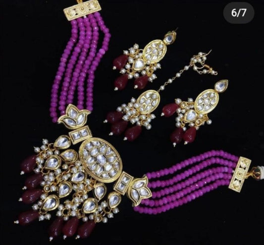 Purple Kundan Set