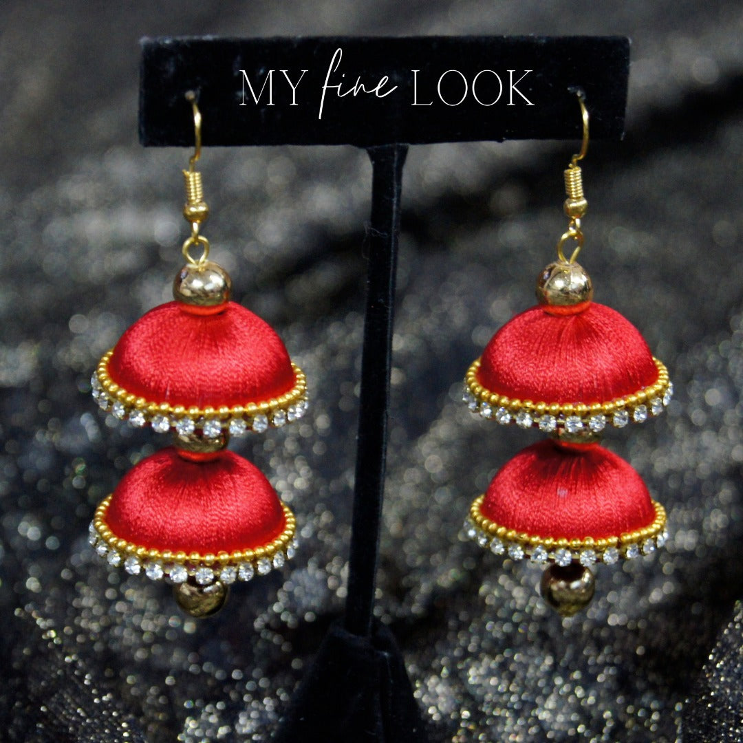 Read Thread Double Jhumka Earrings