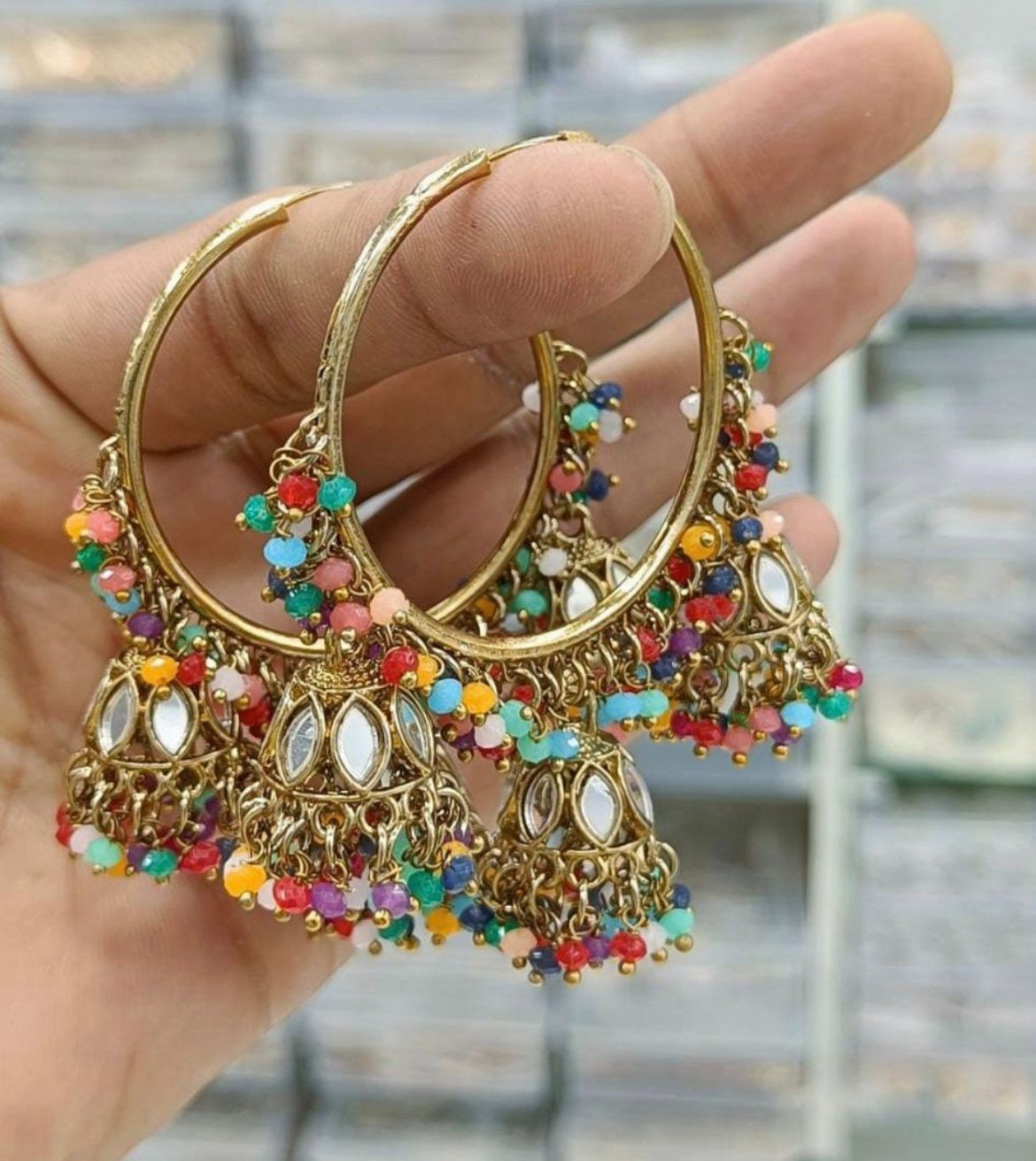 Multicolor Jhumki Hoop Earrings