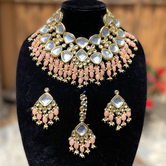 Peach Kundan Necklace Set