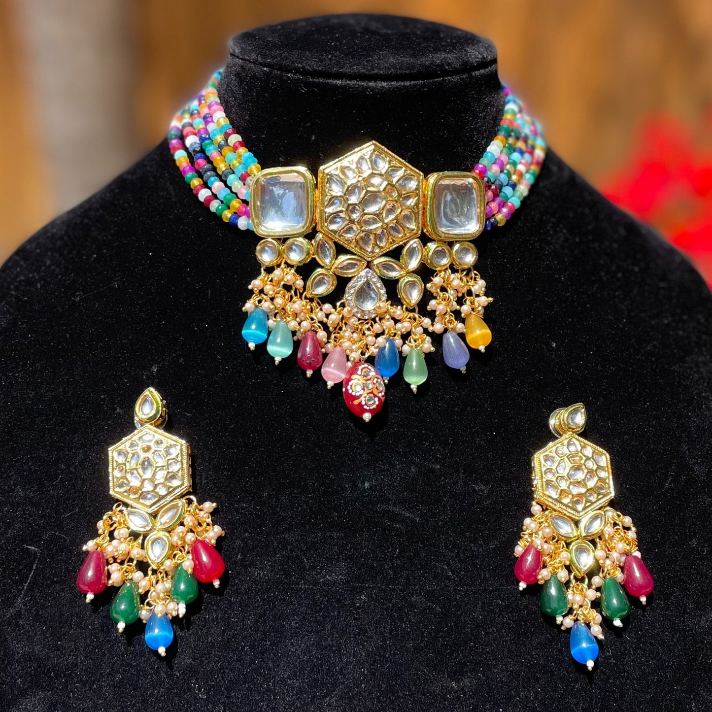 Multicolor Kundan Necklace/Choker Set