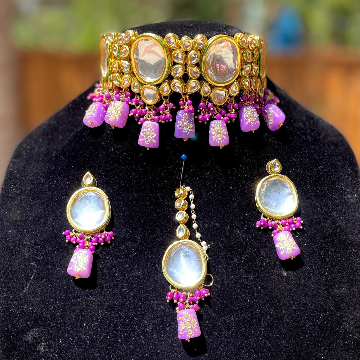 Purple Kundan Choker Set