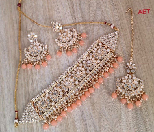 Dark Peach Mirror Choker Set