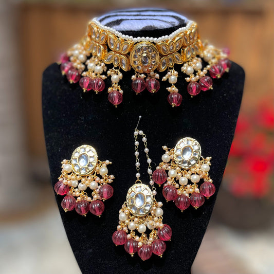 Ruby Pink Kundan Choker Set