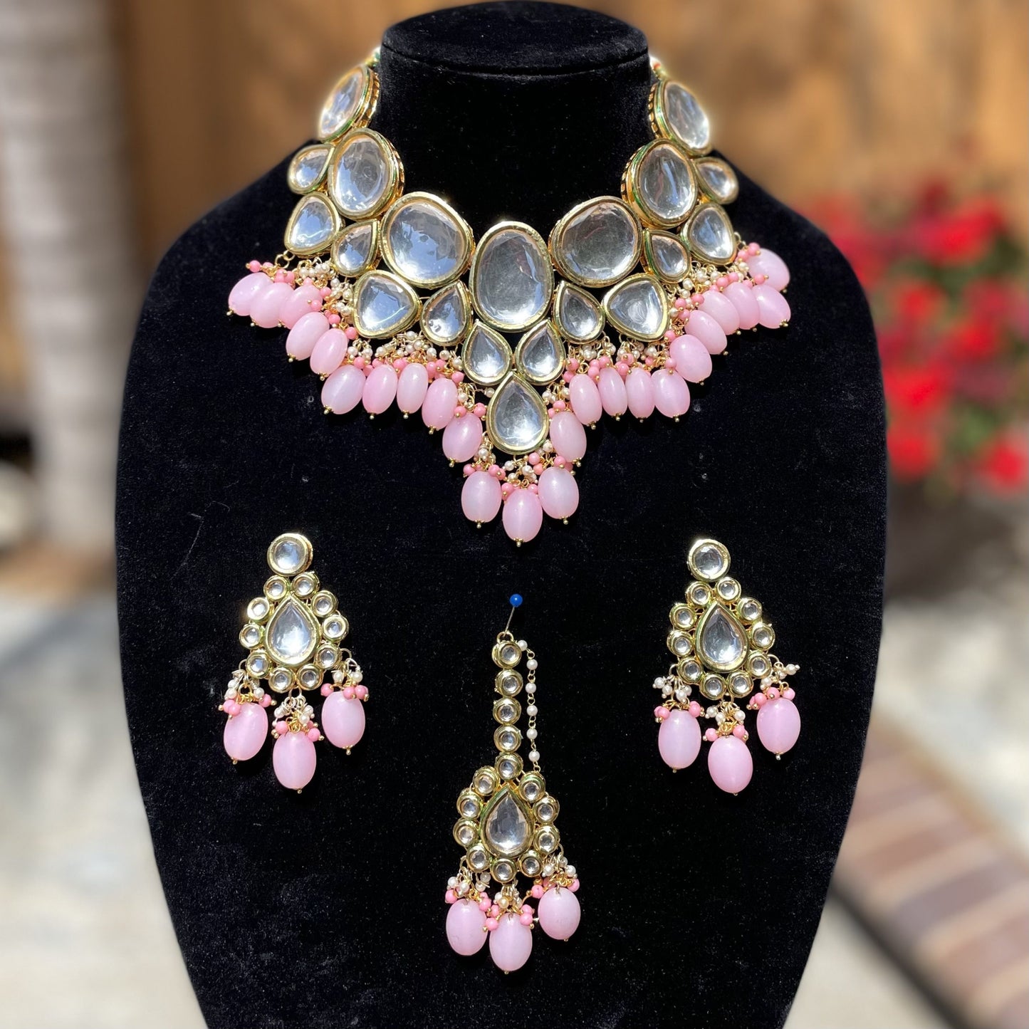 Pink Kundan Necklace Set