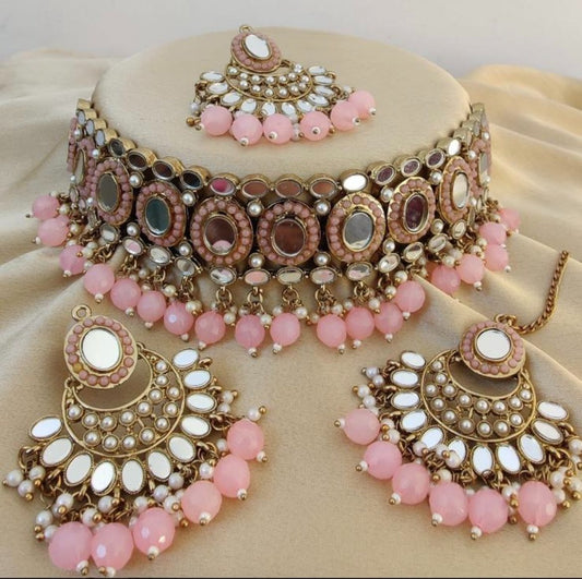 Pink Mirror Choker Set